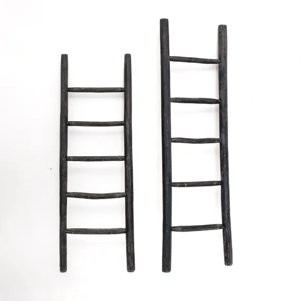 Koop Vandaag Teakhouten Ladder | Zwart Gecoat Teak | 50x5x150 | Handdoekladder | Decoratieve Ladder 5 Stijlen