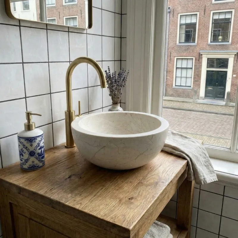 Rechtstreeks Van De Fabrikant Fontein 30 cm rond | Waskom Wit Marmer | Blanco Mini
