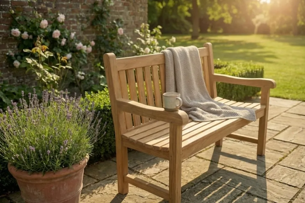Teak Tuinbank Windsor | 100 breed | FSC® Teakhout | 2-Persoons Smalle Parkbank Direct Verzonden