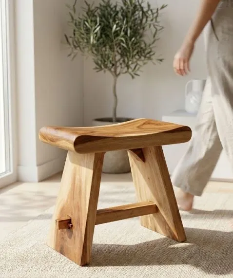 Koop Vandaag Zadelkruk Bollo – Massief Suar Houten Kruk Gelakt 50 × 30 × 47 cm