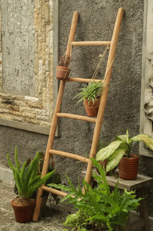 Teakhouten decoratie ladder | Naturel Teak | 50x5x150 Actieprijs