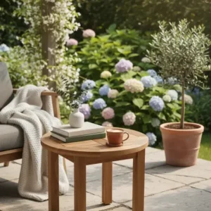Teakea Tuin Salontafel Teakhout – Rond Ø 60 cm – Vaste Poot – FSC Teak Direct Verzonden