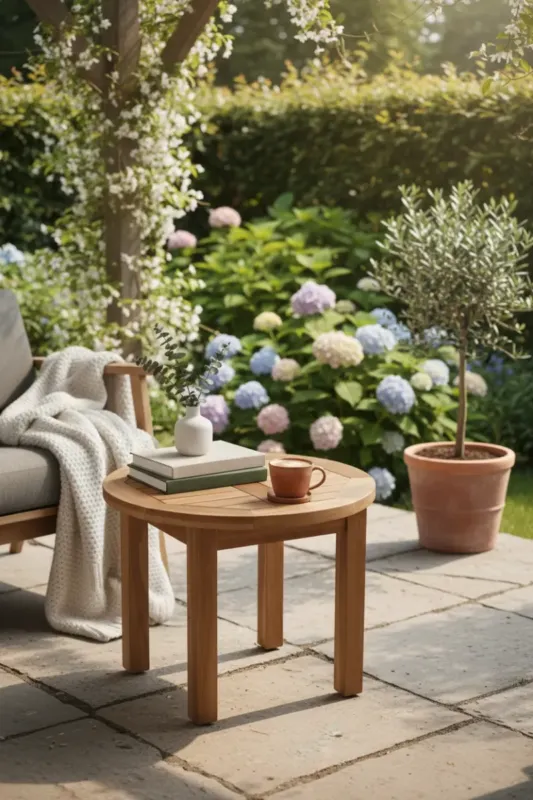Teakea Tuin Salontafel Teakhout – Rond Ø 60 cm – Vaste Poot – FSC Teak Direct Verzonden