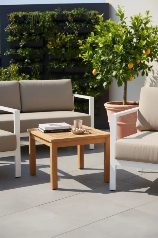 Superprijs Vierkante Teak Bijzettafel voor Buiten 60 × 60 cm – FSC® Massief Teakhout