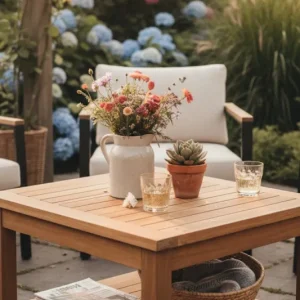 Luxe Teakhouten Tuin Bijzettafel 60x60 cm – Met Onderblad – Massief FSC Teak Salontafel Flitsaanbieding