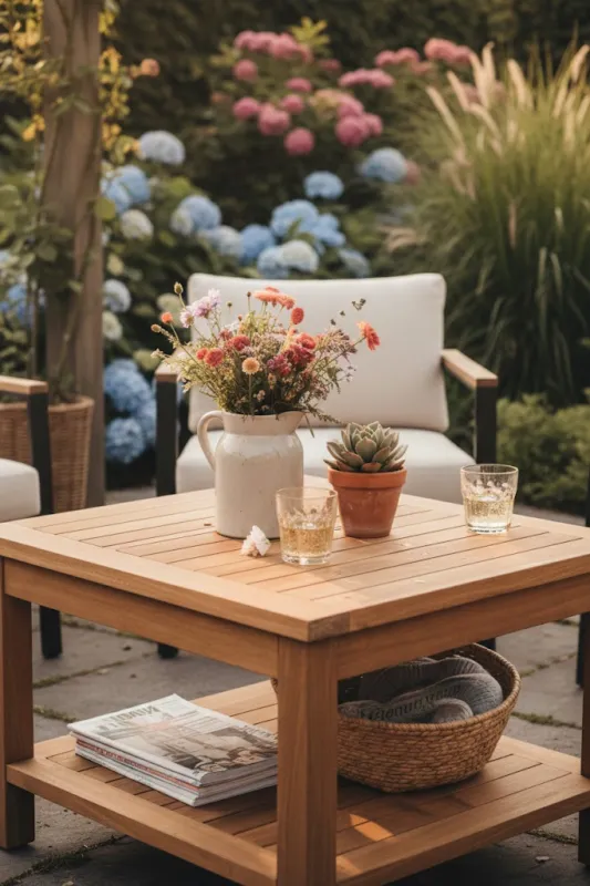 Luxe Teakhouten Tuin Bijzettafel 60x60 cm – Met Onderblad – Massief FSC Teak Salontafel Flitsaanbieding