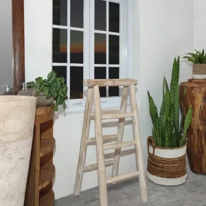 Vouwbare handdoekenladder van massief wit gecoat teakhout – 100 cm hoog Op = Op