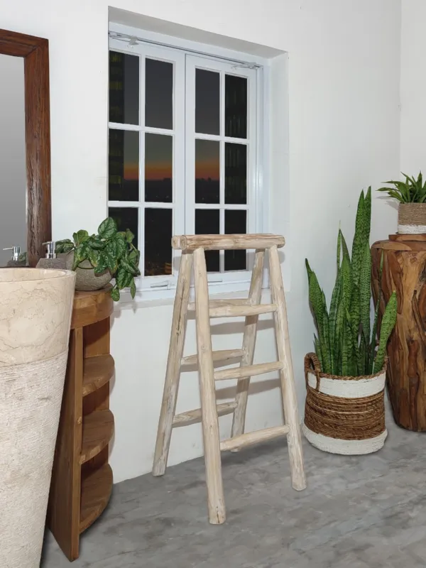 Vouwbare handdoekenladder van massief wit gecoat teakhout – 100 cm hoog Op = Op