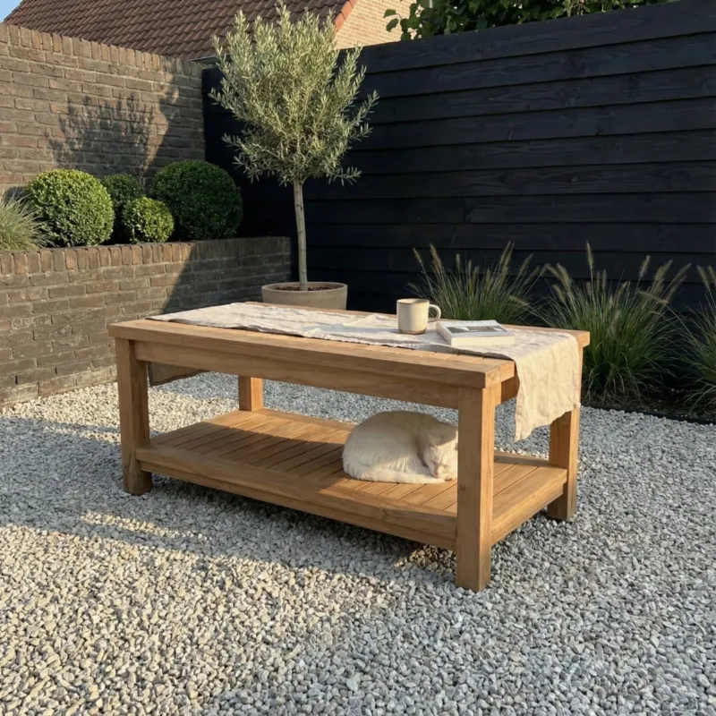 Teakhouten Salontafel Tuin 100x50x45 met onderblad Hoge Kwaliteit