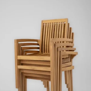 Dagaanbieding Teakhouten Tuinset Pile | Tuintafel Ovaal Uitschuifbaar | Stapelbare Tuinstoelen Pile