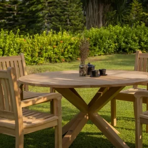 Matrix Teakhouten Tuintafel met Houten Spinpoot | 120 rond x 77 Express Levering