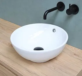 Wastafelblad 1: Porselein Rond 40 x 14 cm - Glans Wit Voordeelprijs