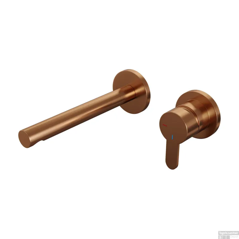 Inbouw Wastafelmengkraan Brauer Copper Edition Coldstart Rechte Uitloop Korte Platte Hendel Rechts Geborsteld Koper PVD Met Rozetten Hete Deal