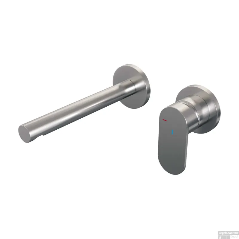 Beperkt Aanbod Inbouw Wastafelmengkraan Brauer Brushed Edition Coldstart Rechte Uitloop Platte Hendel Rechts Geborsteld RVS PVD Met Rozetten