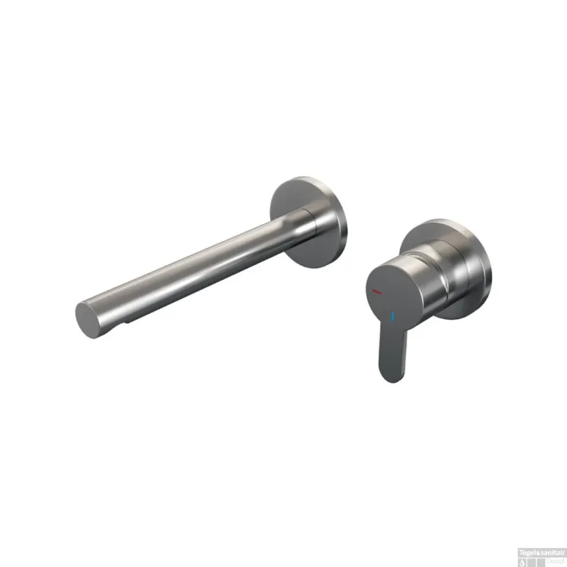 Nu Kopen Inbouw Wastafelmengkraan Brauer Brushed Edition Coldstart Rechte Uitloop Korte Platte Hendel Rechts Geborsteld RVS PVD Met Rozetten