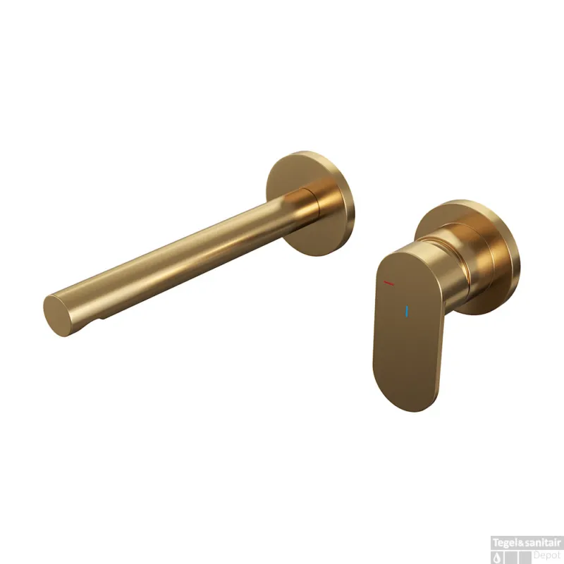 Inbouw Wastafelmengkraan Brauer Gold Edition Coldstart Rechte Uitloop Platte Hendel Rechts Geborsteld Goud PVD Met Rozetten Laatste Versie