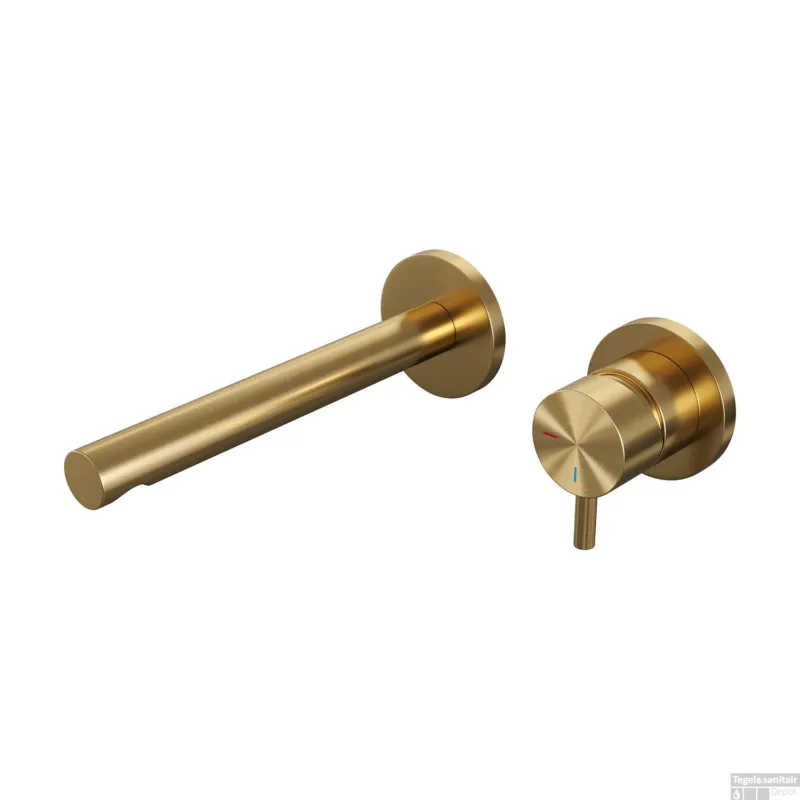 Inbouw Wastafelmengkraan Brauer Gold Edition Coldstart Rechte Uitloop Korte Ronde Hendel Rechts Geborsteld Goud PVD Met Rozetten Koopje