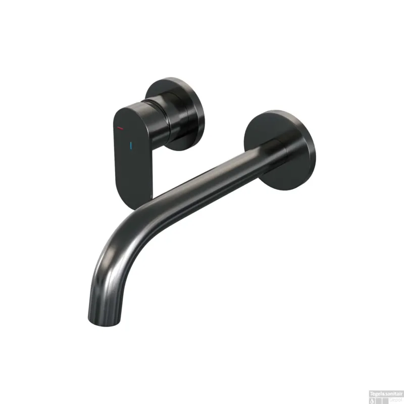 Inbouw Wastafelmengkraan Brauer Gunmetal Edition Coldstart Gebogen Uitloop Platte Hendel Links Geborsteld Gunmetal PVD Met Rozetten Express Levering