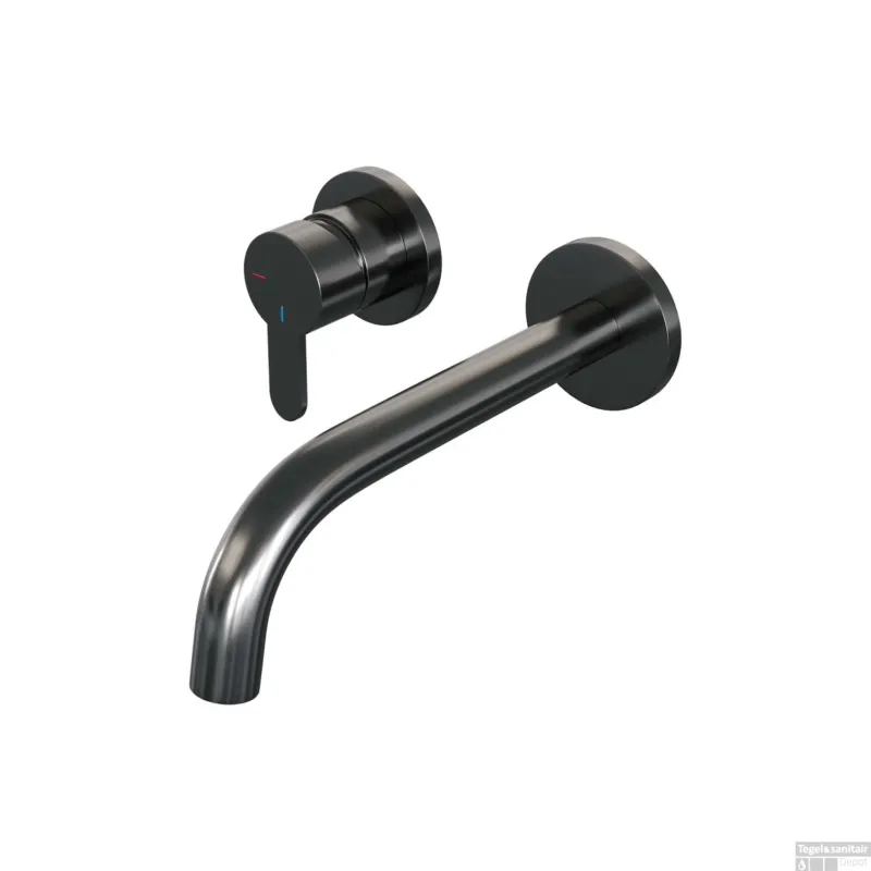 Inbouw Wastafelmengkraan Brauer Gunmetal Edition Coldstart Gebogen Uitloop Korte Platte Hendel Links Geborsteld Gunmetal PVD Met Rozetten Lage Prijs