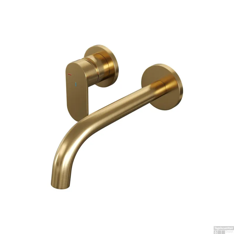 Laatste Versie Inbouw Wastafelmengkraan Brauer Gold Edition Coldstart Platte Hendel Gebogen Uitloop Geborsteld Goud PVD Met Rozetten