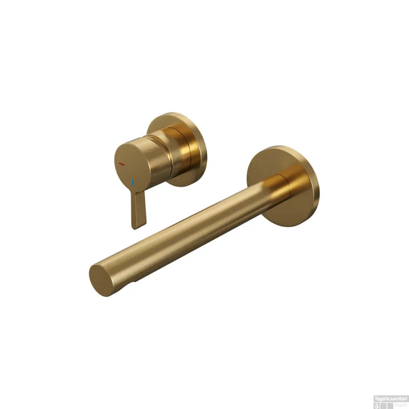 Inbouw Wastafelmengkraan Brauer Gold Edition Coldstart Rechte Uitloop Halfronde Hendel Links Geborsteld Goud PVD Met Rozetten Must-Have