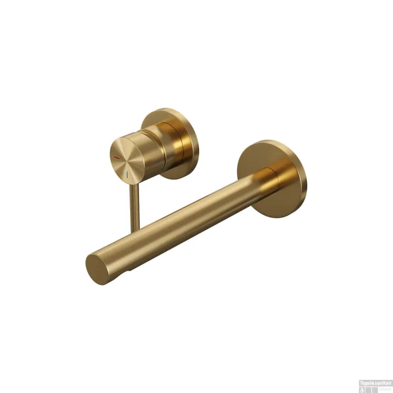 Bestel Nu Inbouw Wastafelmengkraan Brauer Gold Edition Coldstart Rechte Uitloop Ronde Hendel Links Geborsteld Goud PVD Met Rozetten