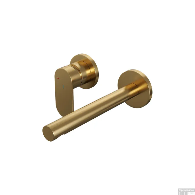 Inbouw Wastafelmengkraan Brauer Gold Edition Coldstart Rechte Uitloop Platte Hendel Links Geborsteld Goud PVD Met Rozetten Lage Prijs