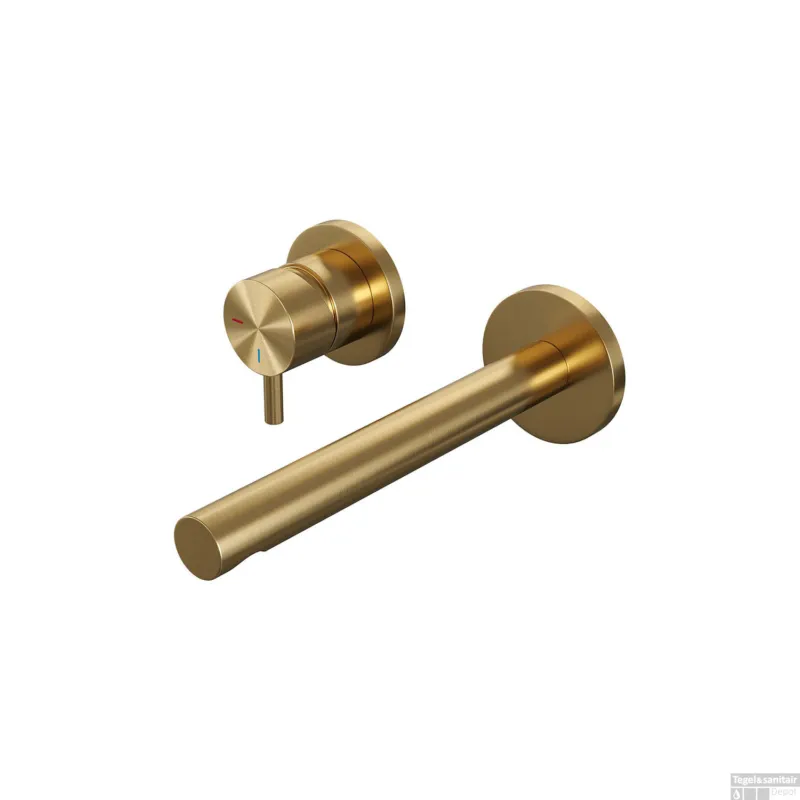Inbouw Wastafelmengkraan Brauer Gold Edition Coldstart Rechte Uitloop Korte Ronde Hendel Links Geborsteld Goud PVD Met Rozetten Superprijs