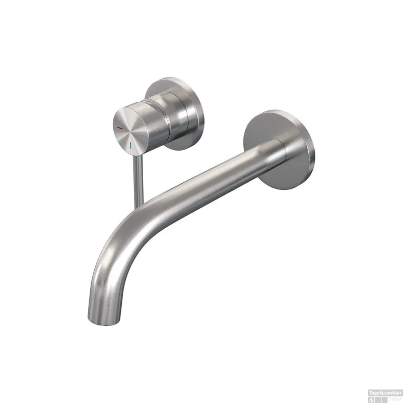 Veilige Betaling Inbouw Wastafelmengkraan Brauer Brushed Edition Coldstart Gebogen Uitloop Ronde Hendel Links Geborsteld RVS PVD Met Rozetten