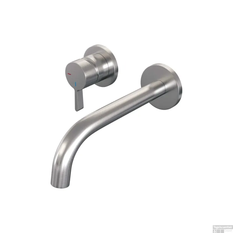 Direct Beschikbaar Inbouw Wastafelmengkraan Brauer Brushed Edition Coldstart Gebogen Uitloop Halfronde Hendel Links Geborsteld RVS PVD Met Rozetten
