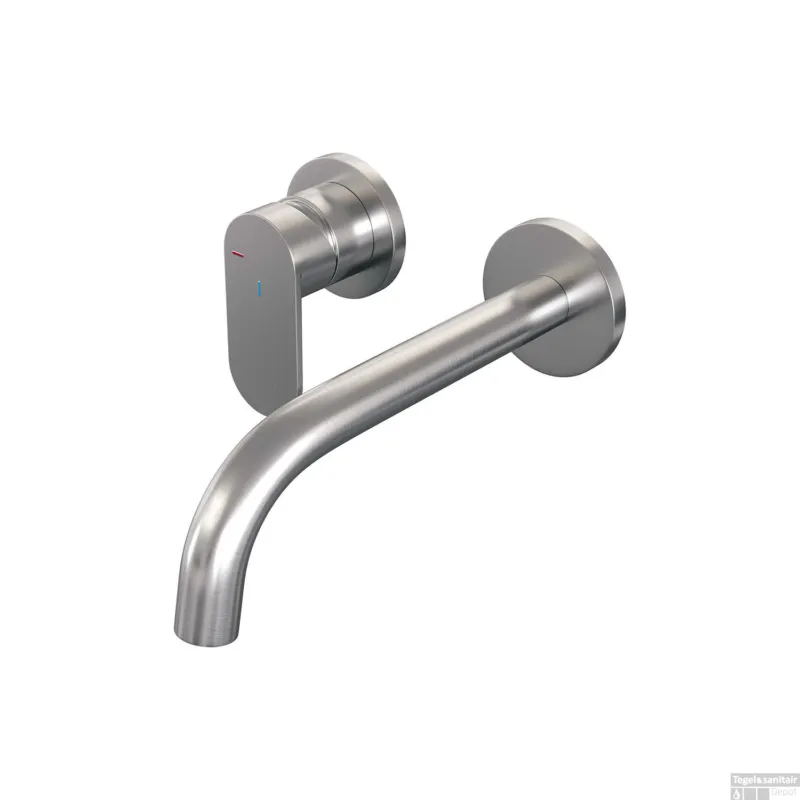 Must-Have Inbouw Wastafelmengkraan Brauer Brushed Edition Coldstart Gebogen Uitloop Platte Hendel Links Geborsteld RVS PVD Met Rozetten