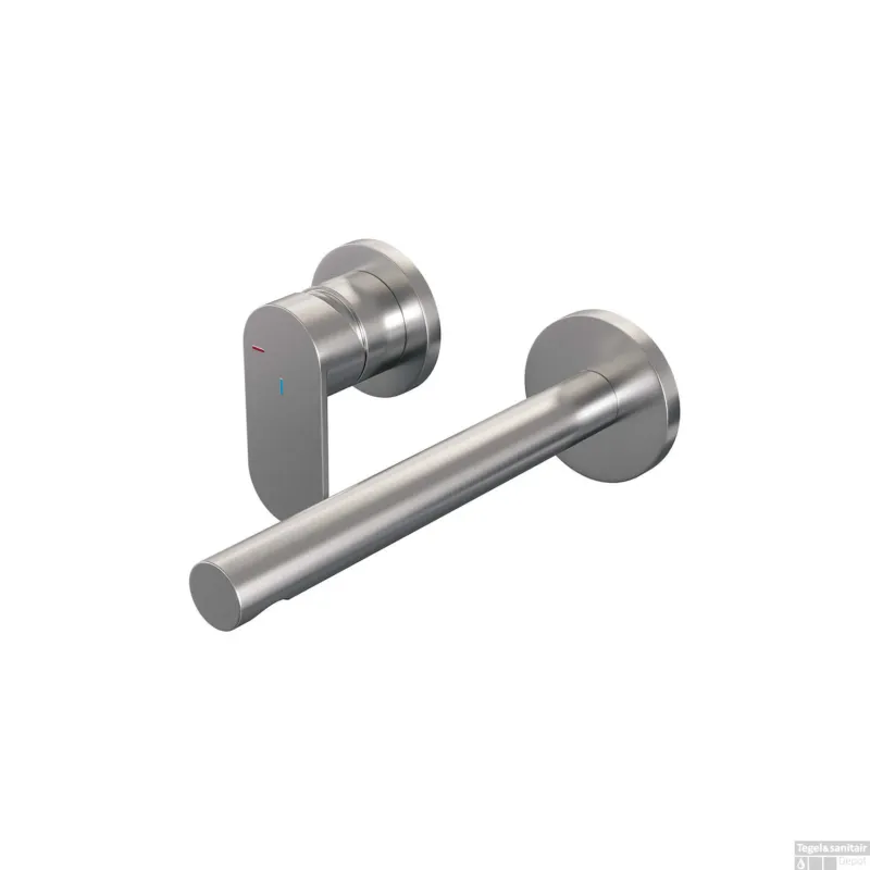 Beperkte Voorraad Inbouw Wastafelmengkraan Brauer Brushed Edition Coldstart Rechte Uitloop Platte Hendel Links Geborsteld RVS PVD Met Rozetten