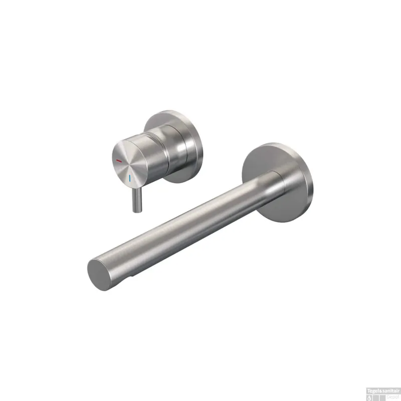 Gratis Retour Inbouw Wastafelmengkraan Brauer Brushed Edition Coldstart Rechte Uitloop Korte Ronde Hendel Links Geborsteld RVS PVD Met Rozetten
