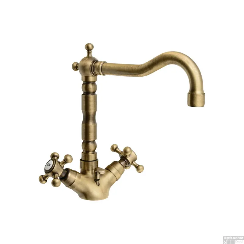 Snelle Levering Wastafelmengkraan Sapho Antea 2-knop Uitloop Recht 24 cm Brons (incl. clickwaste)