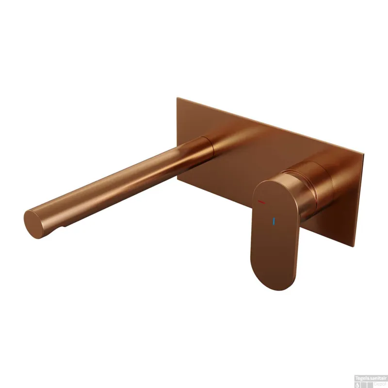 Inbouw Wastafelmengkraan Brauer Copper Edition Coldstart Rechte Uitloop Platte Hendel Rechts Geborsteld Koper PVD Met Afdekplaat Bestel Nu