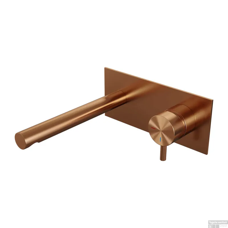 Inbouw Wastafelmengkraan Brauer Copper Edition Coldstart Rechte Uitloop Korte Ronde Hendel Rechts Geborsteld Koper PVD Met Afdekplaat Meest Verkocht