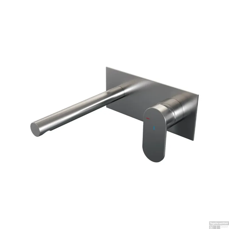 Superprijs Inbouw Wastafelmengkraan Brauer Brushed Edition Coldstart Rechte Uitloop Platte Hendel Rechts Geborsteld RVS PVD Met Afdekplaat