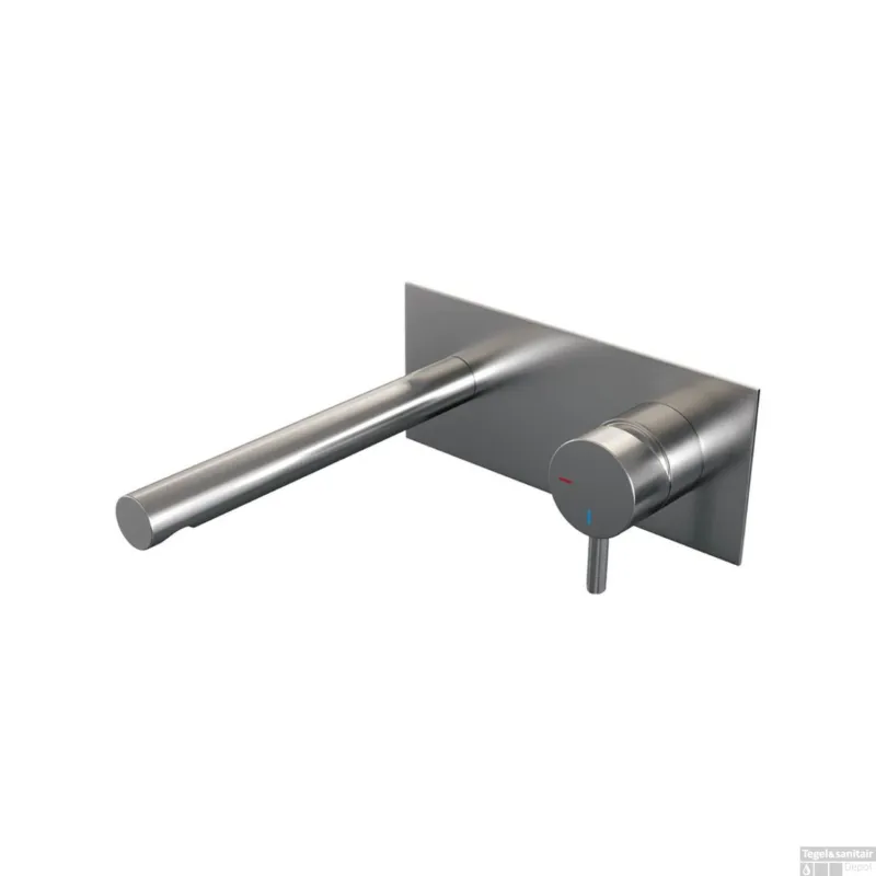 Beperkte Voorraad Inbouw Wastafelmengkraan Brauer Brushed Edition Coldstart Rechte Uitloop Korte Ronde Hendel Rechts Geborsteld RVS PVD Met Afdekplaat