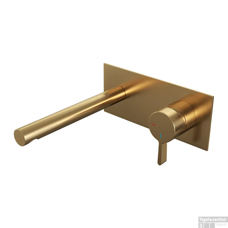 Inbouw Wastafelmengkraan Brauer Gold Edition Coldstart Rechte Uitloop Halfronde Hendel Rechts Geborsteld Goud PVD Met Afdekplaat Meest Verkocht