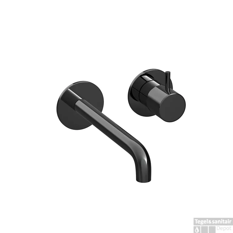 Inbouw Wastafelkraan Hotbath Cobber 18 cm Gebogen Uitloop 1-Hendel Gepolijst Zwart PVD Koopje
