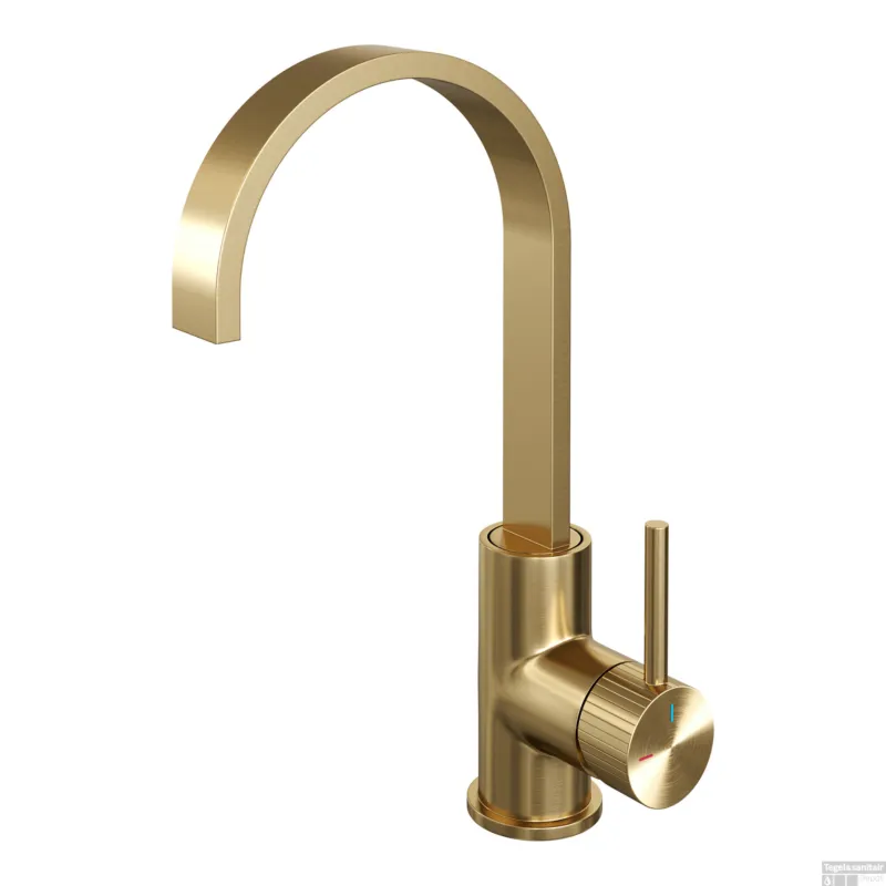Brauer Stripe hoge opbouw wastafelmengkraan met draaibare platte uitloop model A goud geborsteld PVD Beperkte Voorraad