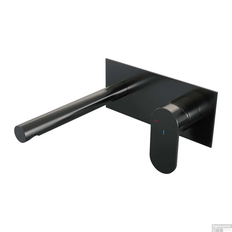 Bestseller Inbouw Wastafelmengkraan Brauer Gunmetal Edition Coldstart Rechte Uitloop Platte Hendel Rechts Geborsteld Gunmetal PVD Met Afdekplaat