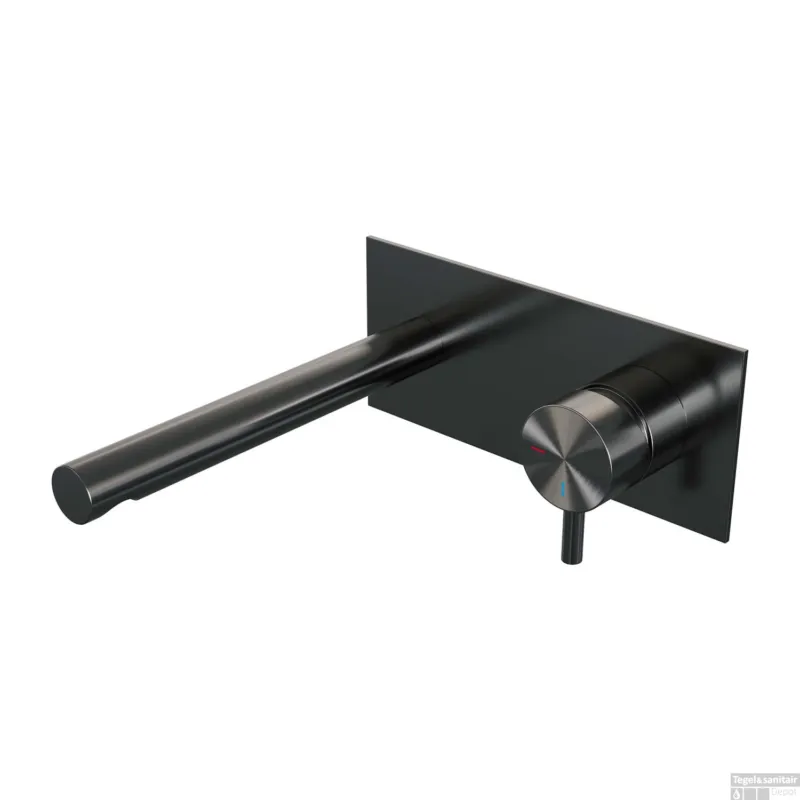 Inbouw Wastafelmengkraan Brauer Gunmetal Edition Coldstart Rechte Uitloop Korte Ronde Hendel Rechts Geborsteld Gunmetal PVD Met Afdekplaat Bestel Nu
