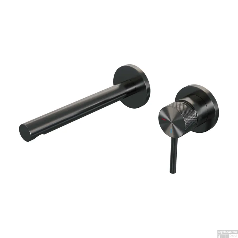 Rechtstreeks Van De Fabrikant Inbouw Wastafelmengkraan Brauer Gunmetal Carving Coldstart Rechte Uitloop Ronde Hendel Rechts Geborsteld Gunmetal Met Rozetten
