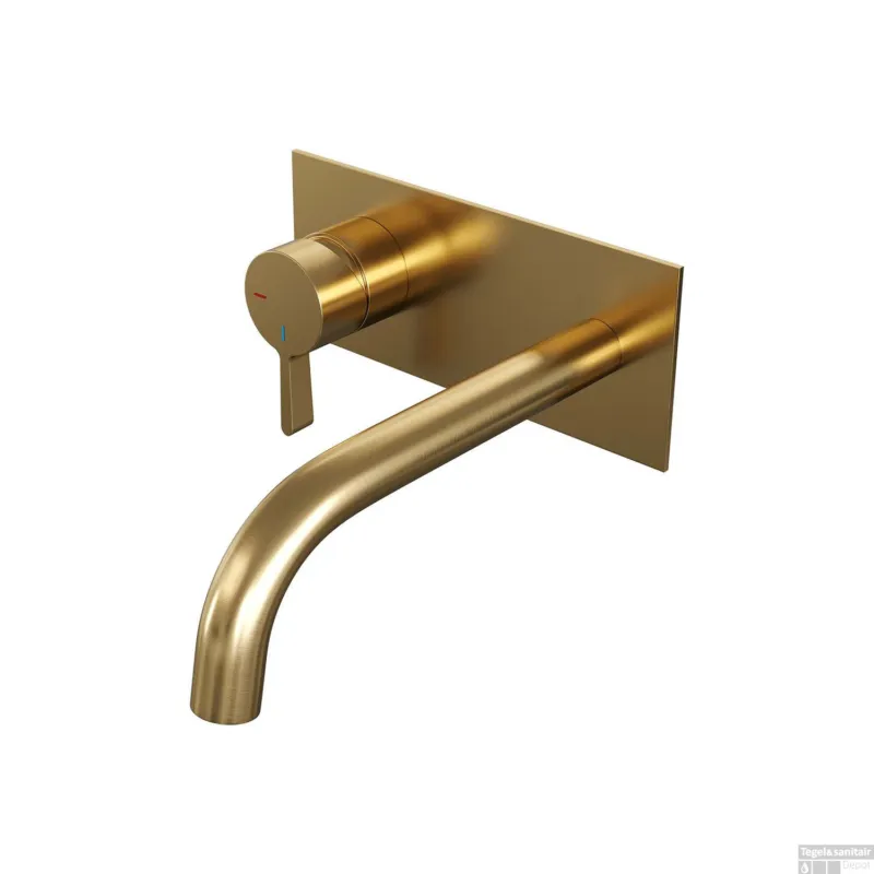 Inbouw Wastafelmengkraan Brauer Gold Edition Coldstart Halfronde Hendel Gebogen Uitloop Geborsteld Goud PVD Met Afdekplaat Meest Verkocht
