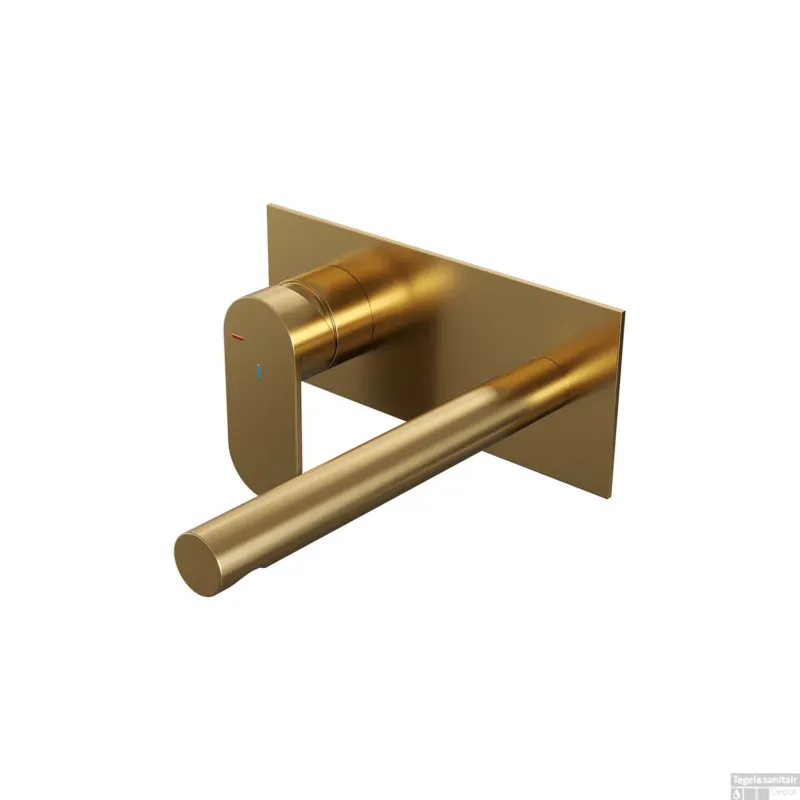 Inbouw Wastafelmengkraan Brauer Gold Edition Coldstart Rechte Uitloop Platte Hendel Links Geborsteld Goud PVD Met Afdekplaat Merkproduct