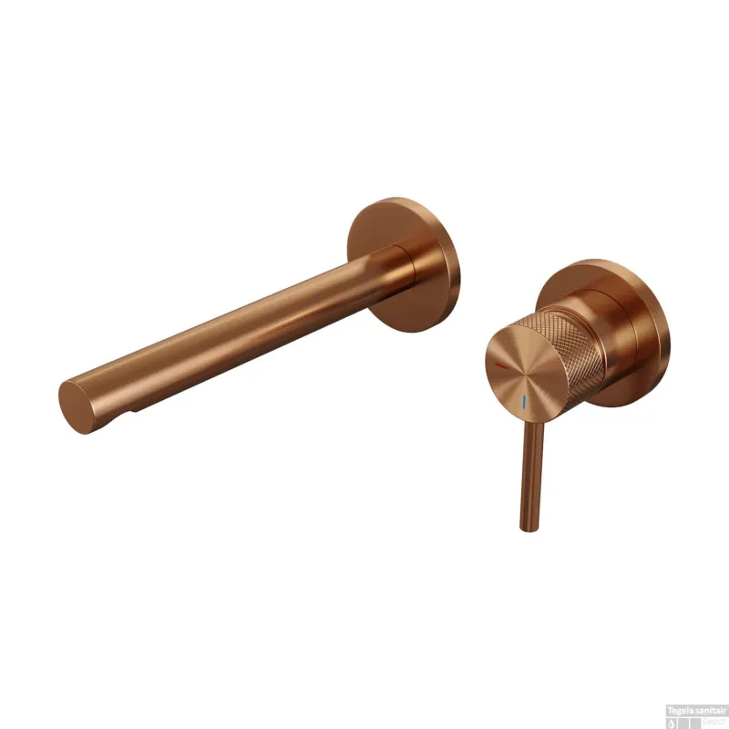 Inbouw Wastafelmengkraan Brauer Copper Carving Coldstart Rechte Uitloop Ronde Hendel Rechts Geborsteld Koper PVD Met Rozetten Aanbieding