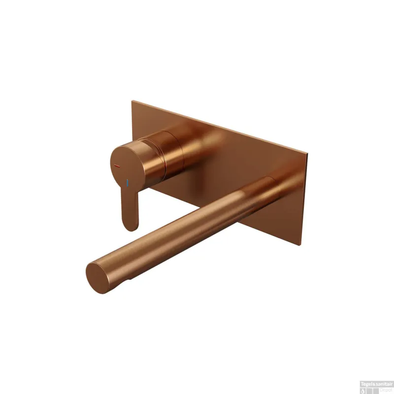 Inbouw Wastafelmengkraan Brauer Copper Edition Coldstart Rechte Uitloop Korte Platte Hendel Links Geborsteld Koper PVD Met Afdekplaat Actieprijs