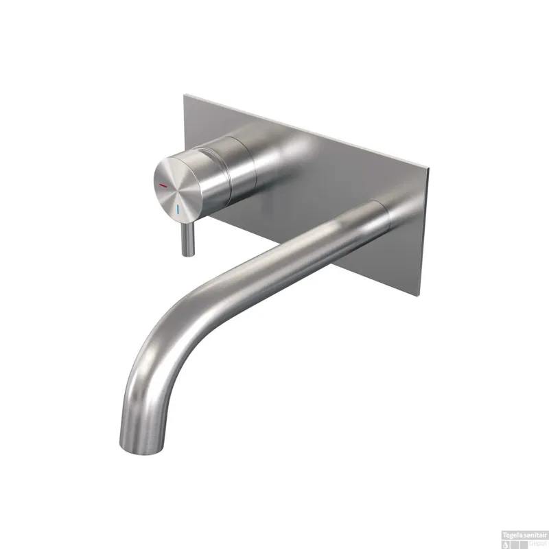 Inbouw Wastafelmengkraan Brauer Brushed Edition Coldstart Gebogen Uitloop Korte Ronde Hendel Links Geborsteld RVS PVD Met Afdekplaat Alleen Vandaag