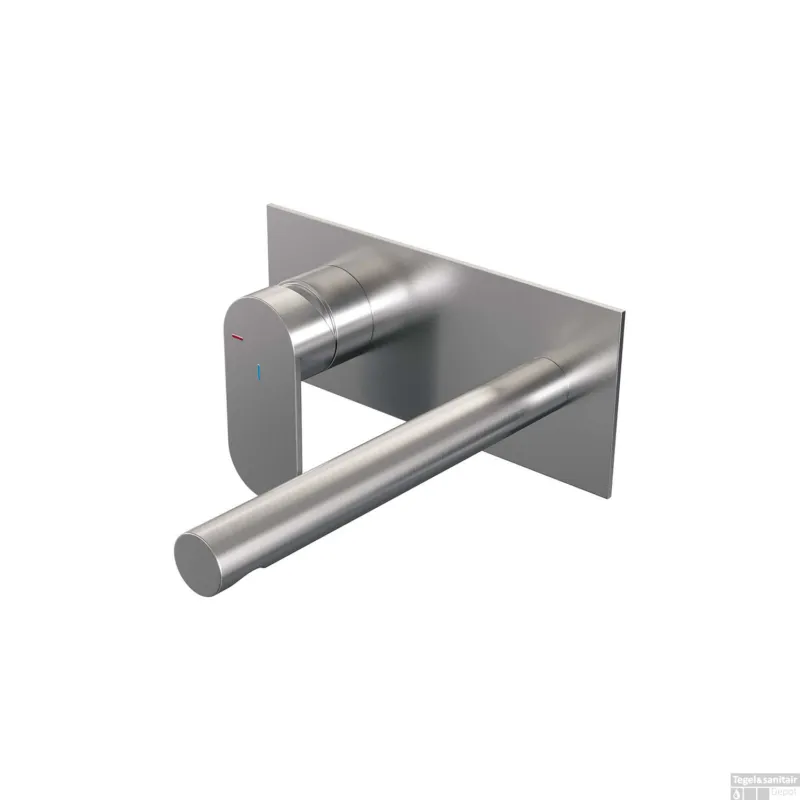 Betaalbaar Inbouw Wastafelmengkraan Brauer Brushed Edition Coldstart Rechte Uitloop Platte Hendel Links Geborsteld RVS PVD Met Afdekplaat